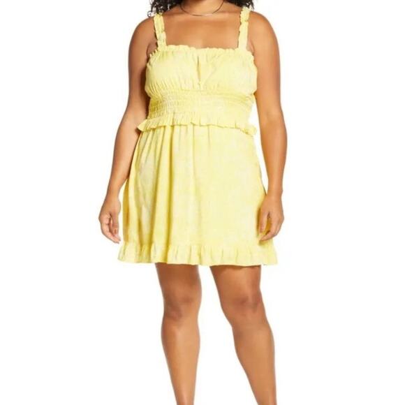BP Nordstrom New Women's Sleeveless Smocked Waist Mini Dress Yellow Plus Size 1X - Picture 1 of 11